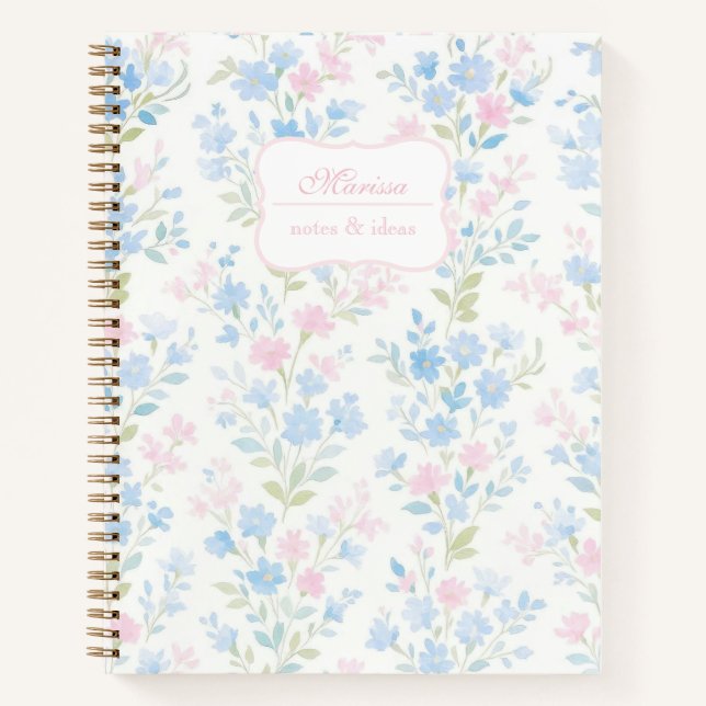 Grandmillennial Floral Personalised  Notebook (Front)