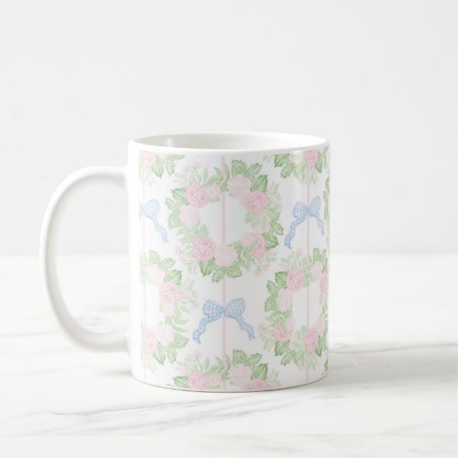 Grandmillennial Floral Wreaths Gingham Bows Mug (Left)