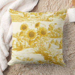 Grandmillennial Gold Sunflower Toile Pattern Cushion