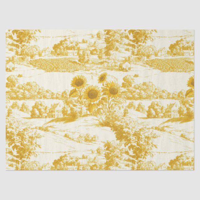 Grandmillennial Gold Sunflower Toile Pattern Tissue Paper (Front)