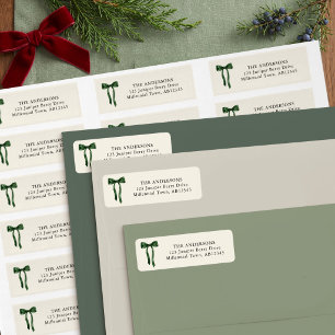 Grandmillennial Green Bow Return Address Holiday Label