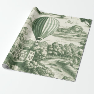 Grandmillennial Green French Toile Scenic Pattern Wrapping Paper
