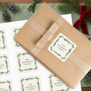 Grandmillennial Green Ribbon Family Name Envelope Square Sticker