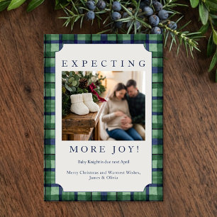 Grandmillennial Green Tartan Christmas Pregnancy Holiday Card