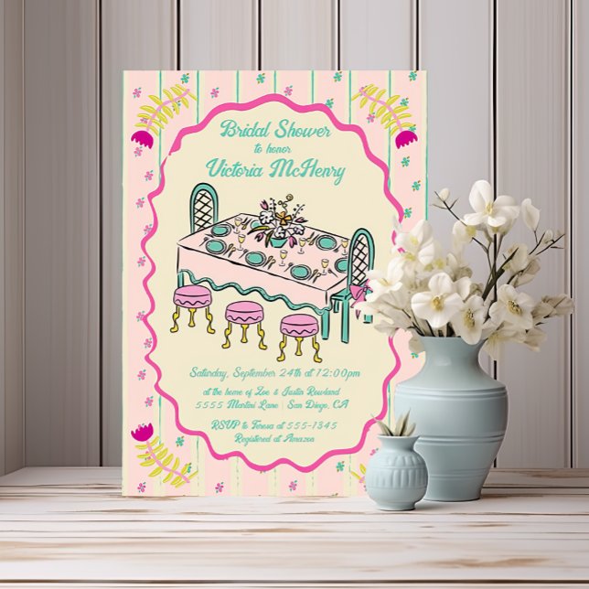 Grandmillennial Hand Drawn Table Bridal Shower Invitation (Creator Uploaded)