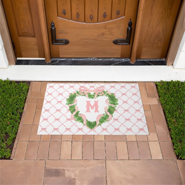 Grandmillennial Heart Wreath Monogram  Doormat (Outdoor)