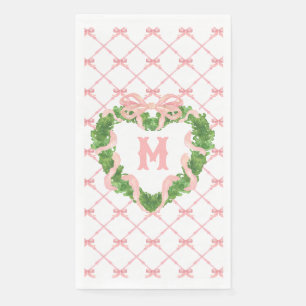 Grandmillennial Heart Wreath Monogram Napkin