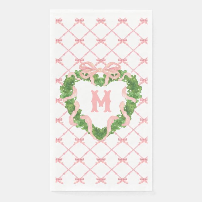 Grandmillennial Heart Wreath Monogram  Napkin (Front)