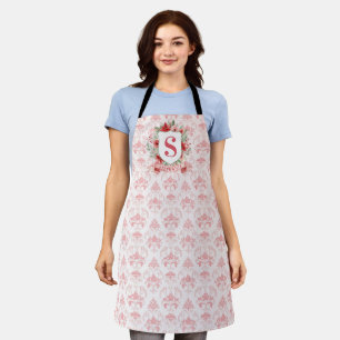 Grandmillennial Holiday Crest   Christmas Monogram Apron