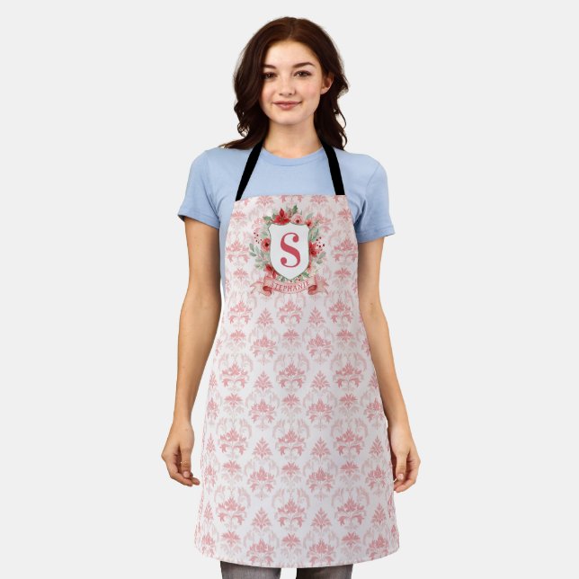 Grandmillennial Holiday Crest | Christmas Monogram Apron (Worn)