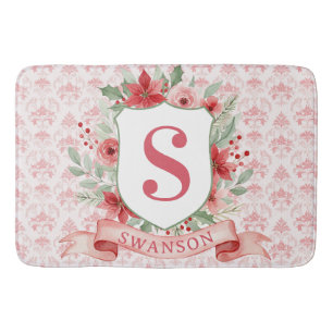 Grandmillennial Holiday Crest   Christmas Monogram Bath Mat