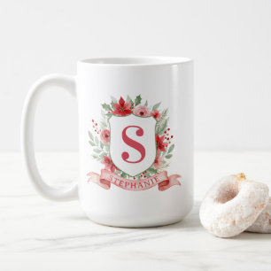 Grandmillennial Holiday Crest   Christmas Monogram Coffee Mug