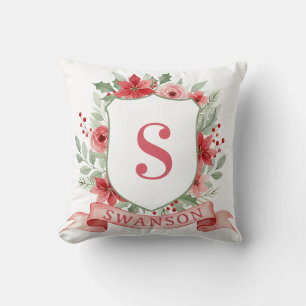 Grandmillennial Holiday Crest   Christmas Monogram Cushion