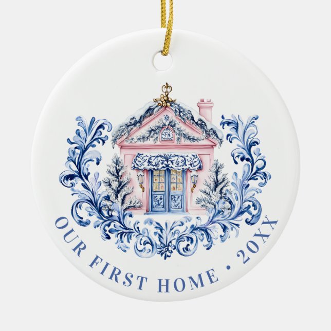 Grandmillennial Holiday | First Home Ceramic Ornament (Front)