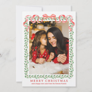 Grandmillennial Holly Christmas Ribbon Card