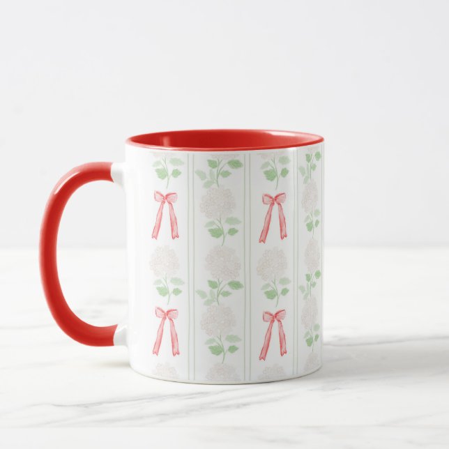 Grandmillennial Hydrangea & Bows Red Mug (Left)
