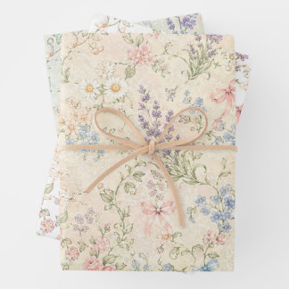 Grandmillennial Pastel Floral Vintage Cottage Wrapping Paper Sheet