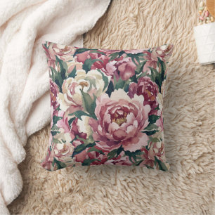 Grandmillennial Peonies Dusty Mauve Cushion