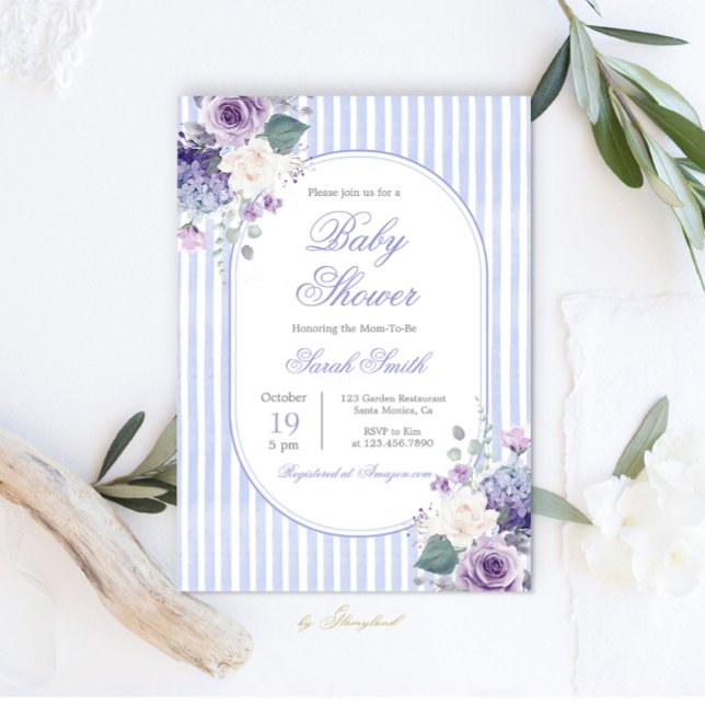 Grandmillennial Periwinkle Floral Baby Shower Invitation (Creator Uploaded)