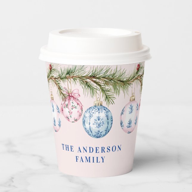 Grandmillennial Pink and Blue Ornaments Paper cup (Front)