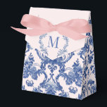 Grandmillennial Pink & Blue Damask Monogram Favour Box<br><div class="desc">This Christmas party favour box design has a preppy grandmillennial design featuring a navy blue damask pattern on a blush pink background. There is a place on the top flap to add your monogram initial. The front and back have a coordinating damask pattern.</div>