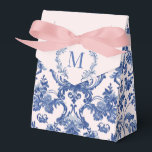 Grandmillennial Pink & Blue Damask Monogram Favour Box<br><div class="desc">This Christmas party favour box design has a preppy grandmillennial design featuring a navy blue damask pattern on a blush pink background. There is a place on the top flap to add your monogram initial. The front and back have a coordinating damask pattern.</div>