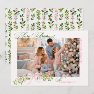 Grandmillennial Pink Bow Photo Holiday Card