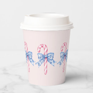 Grandmillennial Pink Candy Canes with Blue Bows Paper Cups