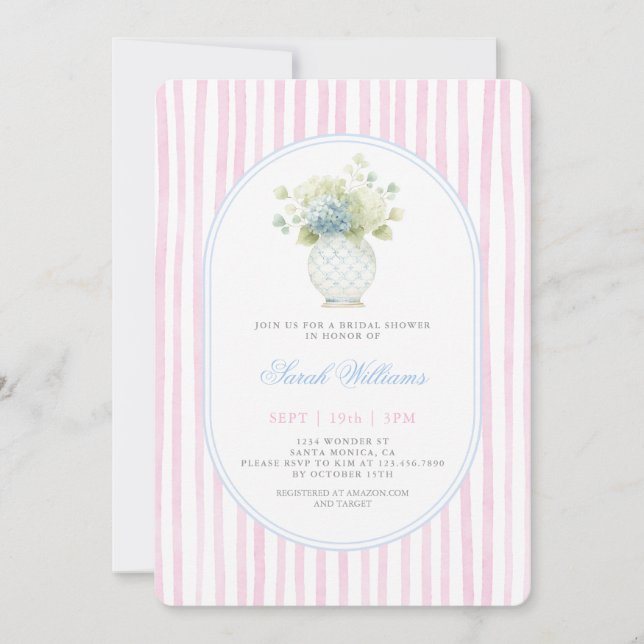 Grandmillennial Pink Ginger Jar Bridal Shower Invitation (Front)