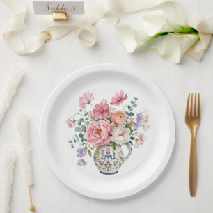 Grandmillennial Pink Peony Bridal Shower Wedding Paper Plate