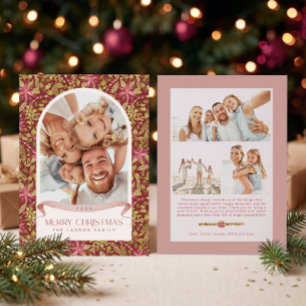 Grandmillennial Poinsettia Floral Arch 4 Photo Holiday Card