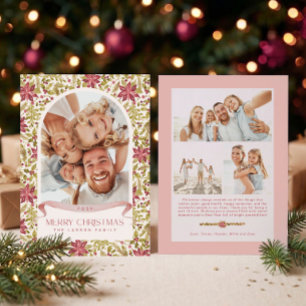 Grandmillennial Poinsettia Floral Arch 4 Photo Holiday Card