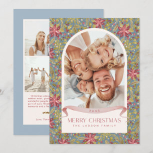 Grandmillennial Poinsettia Floral Arch 4 Photo Holiday Card