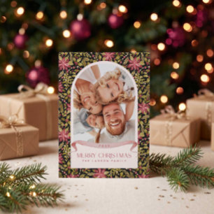 Grandmillennial Poinsettia Floral Arch Photo Holiday Card