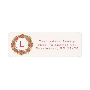 Grandmillennial Poinsettia Monogram Return Address Label