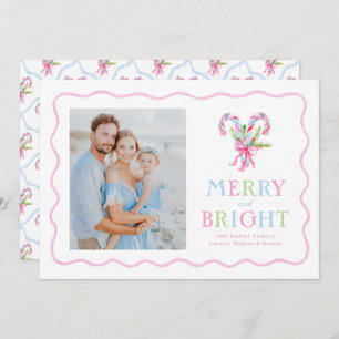 Grandmillennial Preppy Candy Canes Wavy Border  Holiday Card