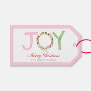 Grandmillennial Preppy Christmas Wreath Joy Gift Tags