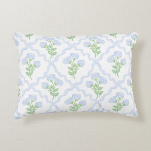 Grandmillennial Preppy Hydrangeas Trellis Decorative Cushion