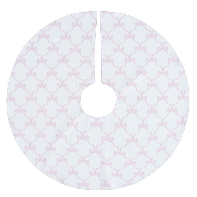 Grandmillennial Preppy Pink Ribbonerie Bow Trellis Brushed Polyester Tree Skirt (Front)