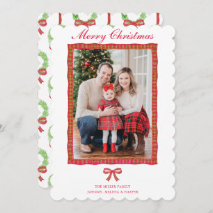 Grandmillennial Preppy Red Tartan Bow Garland  Holiday Card