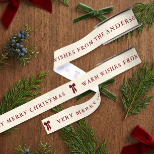 Grandmillennial Red Bow Very Merry Christmas Grosgrain Ribbon