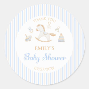 Grandmillennial Rocking Horse Baby Boy Shower Classic Round Sticker