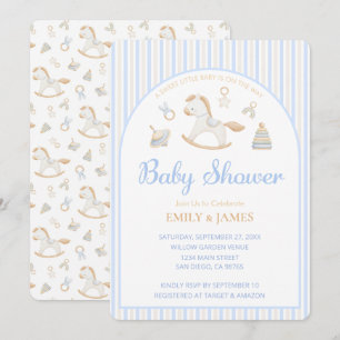 Grandmillennial Rocking Horse Baby Boy Shower Invitation