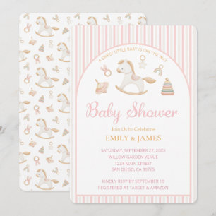 Grandmillennial Rocking Horse Baby Girl Shower Invitation