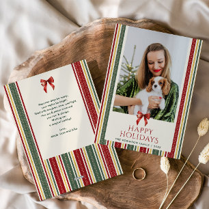 Grandmillennial Stripes Bow Merry Christmas Photo Holiday Card