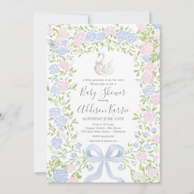 Grandmillennial Swan baby shower invite (Front)