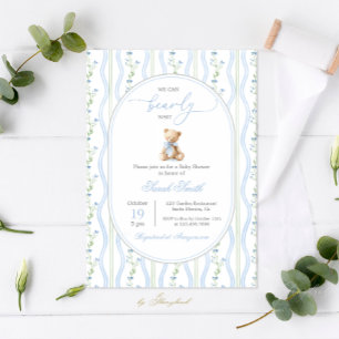 Grandmillennial Teddy Bear Baby Shower Boy Invitation