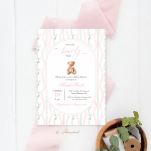 Grandmillennial Teddy Bear Baby Shower Girl Invitation