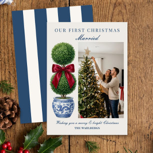 Grandmillennial Topiary First Christmas Married Holiday Card