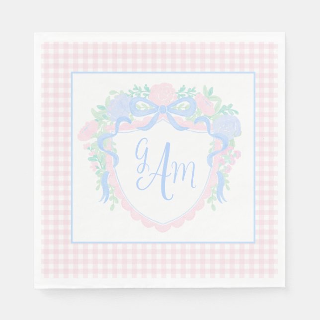 Grandmillennial Watercolor Crest First Birthday Napkin (Front)
